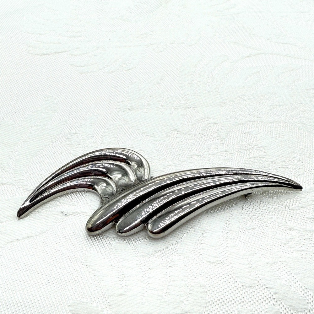 Vintage Ribbed Silver Tone Modernist Zigzag Freeform Large Statement Brooch
